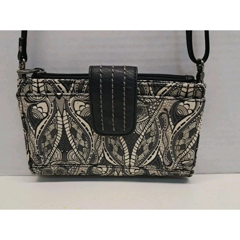 Sakroots Owl Printed Black/Ivory Adjustable Strap Crossbody Wallet/Purse - Picture 2 of 10